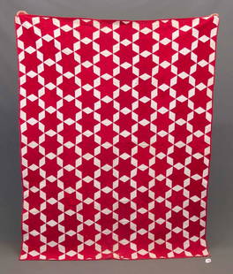 C. 1900 Star Quilt: C. 1900 red and white star quilt. 72" x 56".