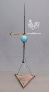 Lightning Rod With Rooster Weathervane: Lightning rod with rooster weathervane. Blue glass ball. 48" overall Ht..