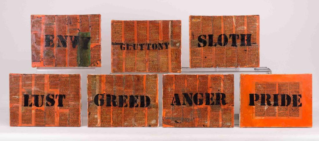 Set Of Collage Paintings "Seven Sins": Group of (7) paintings. Set of "Seven" sins collage paintings. 9" x 12".