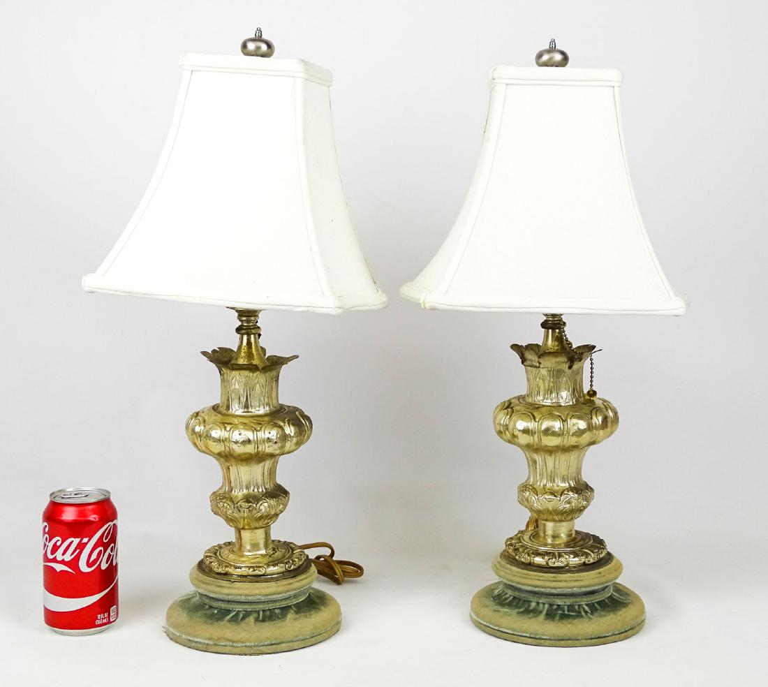 Pair Silvertone Metal Decorative Lamps (1 of 3)