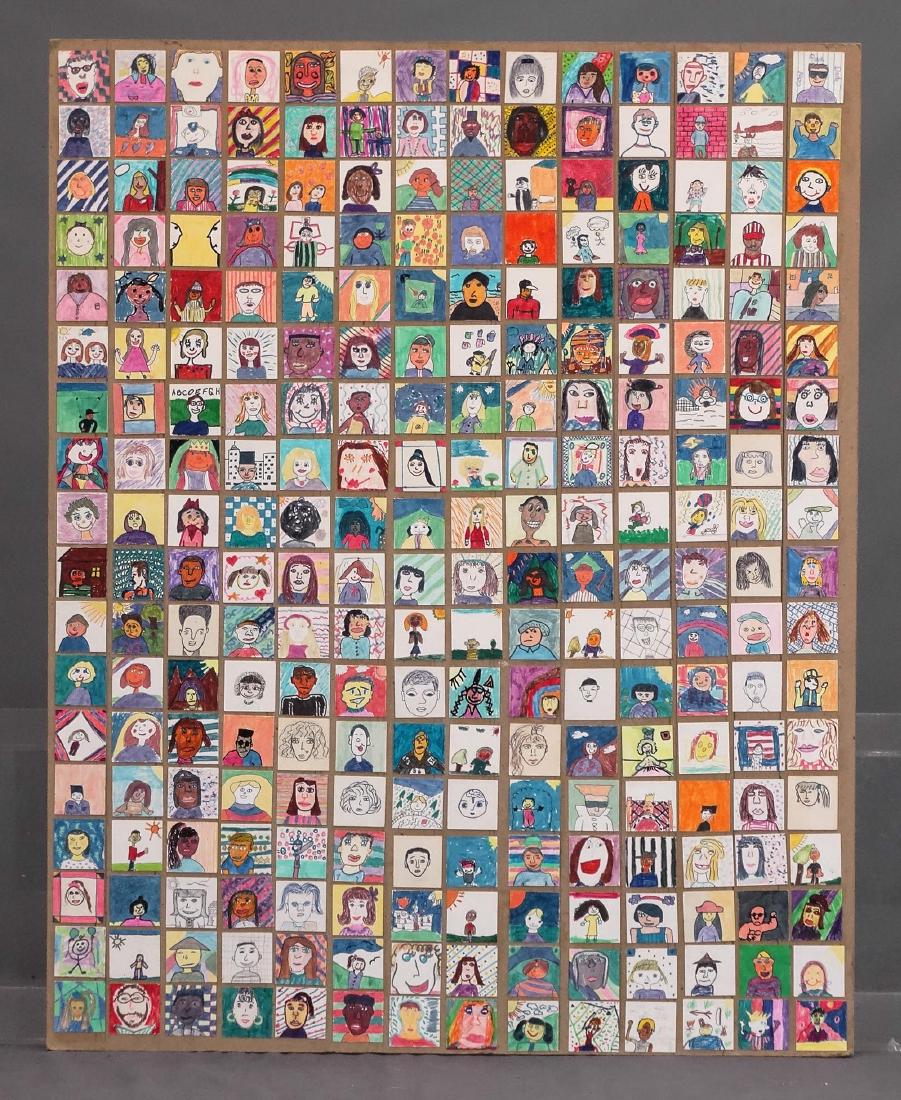Childrens Self Portrait Artwork: Mockup of children's self portraits. Marked reverse "Childrens Self Portrait Project Done in N.J., I think in the 80's, Bill Moyer did a documentary on the project thanks". 40 1/2" x 32".