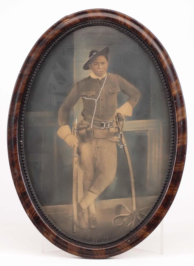 Early Military Photograph: Early Military photograph. Identified verso "Fred Gray", Black Jack Pershing out of 71, Bliss TX./ about 1915-16, Died 1946 / Mailman In NYC, killed in robbery attempt, Born in Nebraska 1886 / Cavalry
