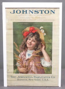 C. 1890's The Johnson Harvester Poster: C. 1890's "THE JOHNSON HARVESTER CO., BATAVIA, NEW YORK, U.S.A." poster. 30" x 20".