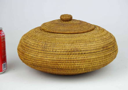 Coil Basket: Coil basket with lid. 11" D., 6" Ht..