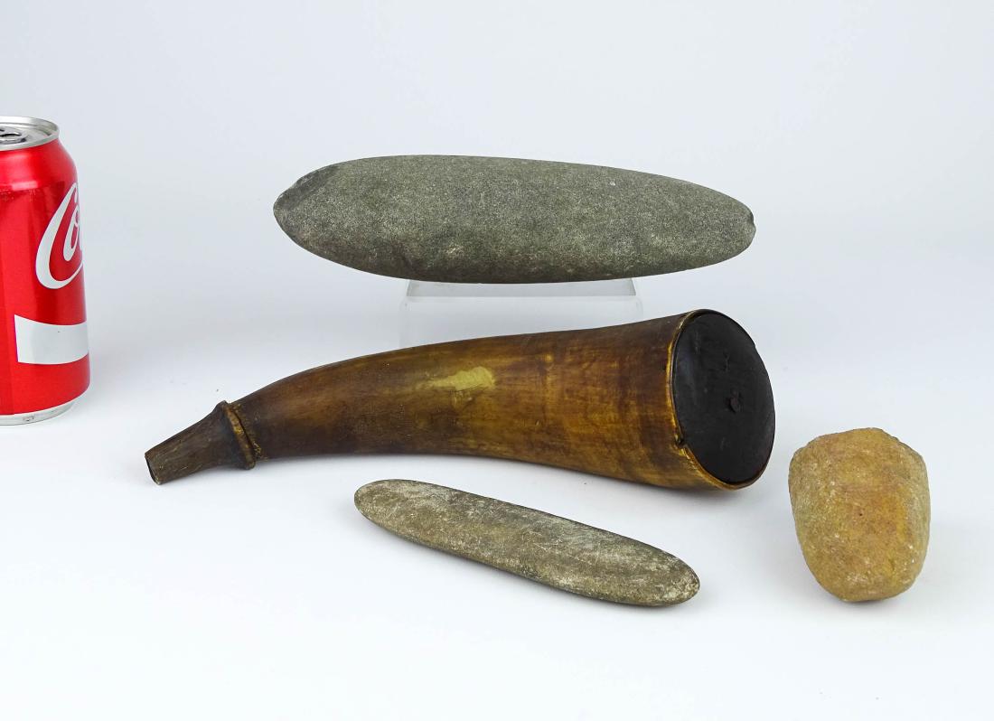 Native American Stone Tools & Powder Horn Lot (1 of 6)