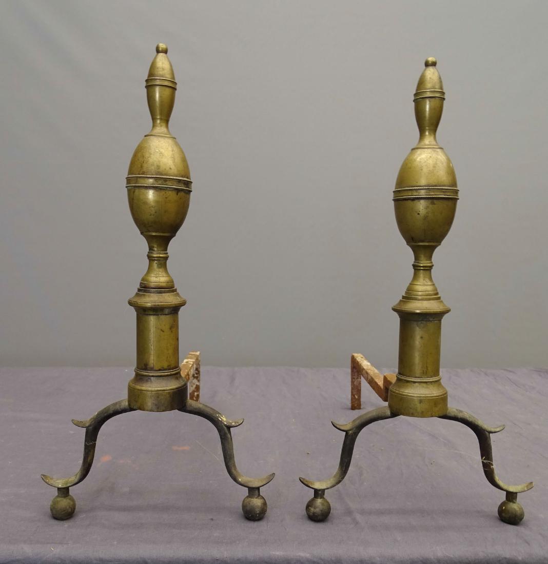 Pair 19th c. Brass Lemon Top Andirons (1 of 8)