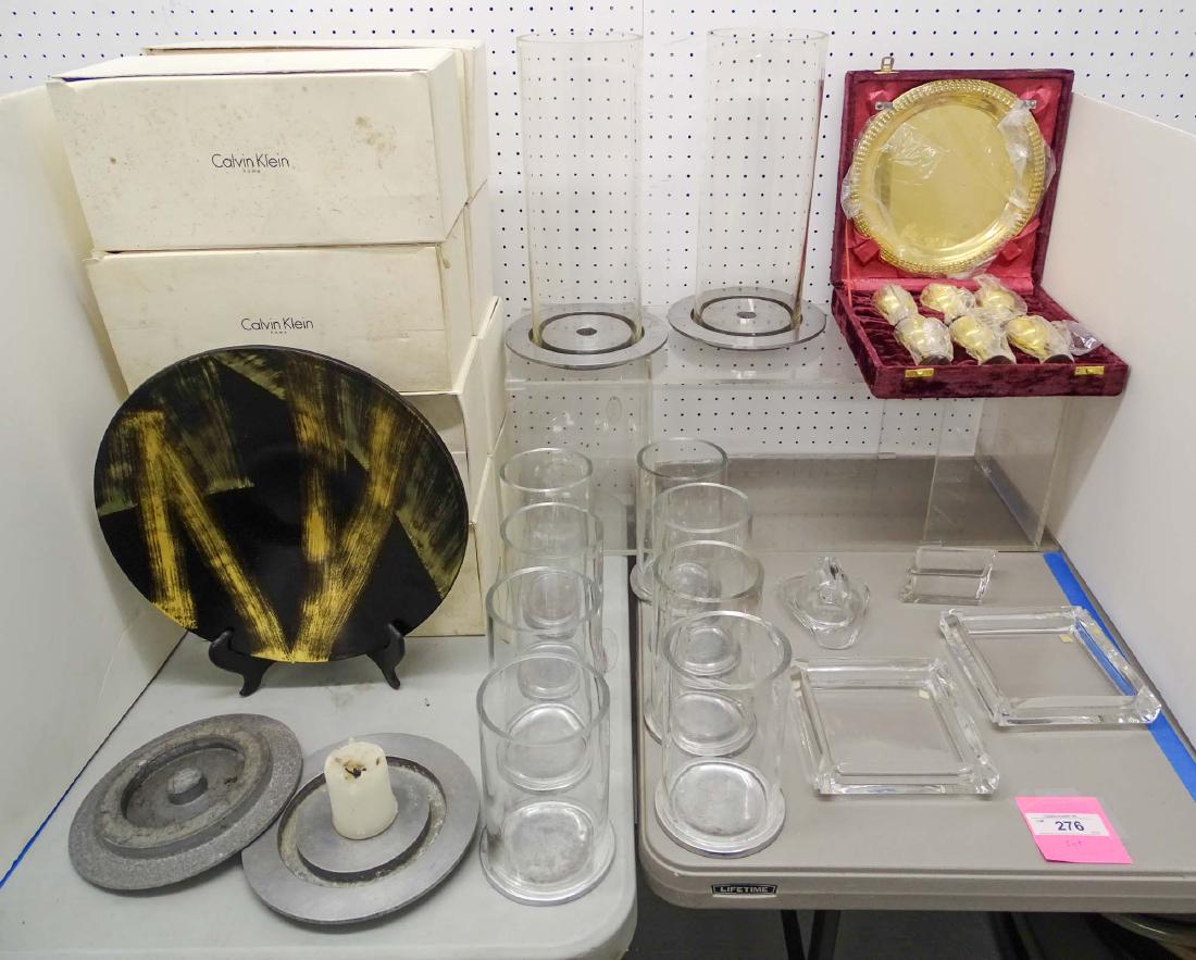 Misc. Lot: Misc. lot including Calvin Klein boxed vases, hurricane shades etc..