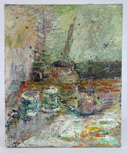 John Lees (20th Century): John Lees (20th Century), "Studio Still Life", oil on canvas. 27" x 22 1/2". Signed and dated verso "J. Lees 76. EXHIBITED Feigenson Gallery, Detroit, Michigan; Tibor de Nagy Gallery, New York".