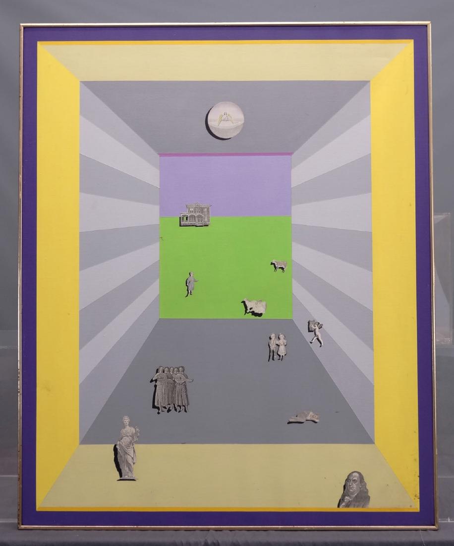 Rosamond Berg (20th Century): Rosamond Berg (20th Century), collage, mixed media. Oil on canvas. 36" x 44".