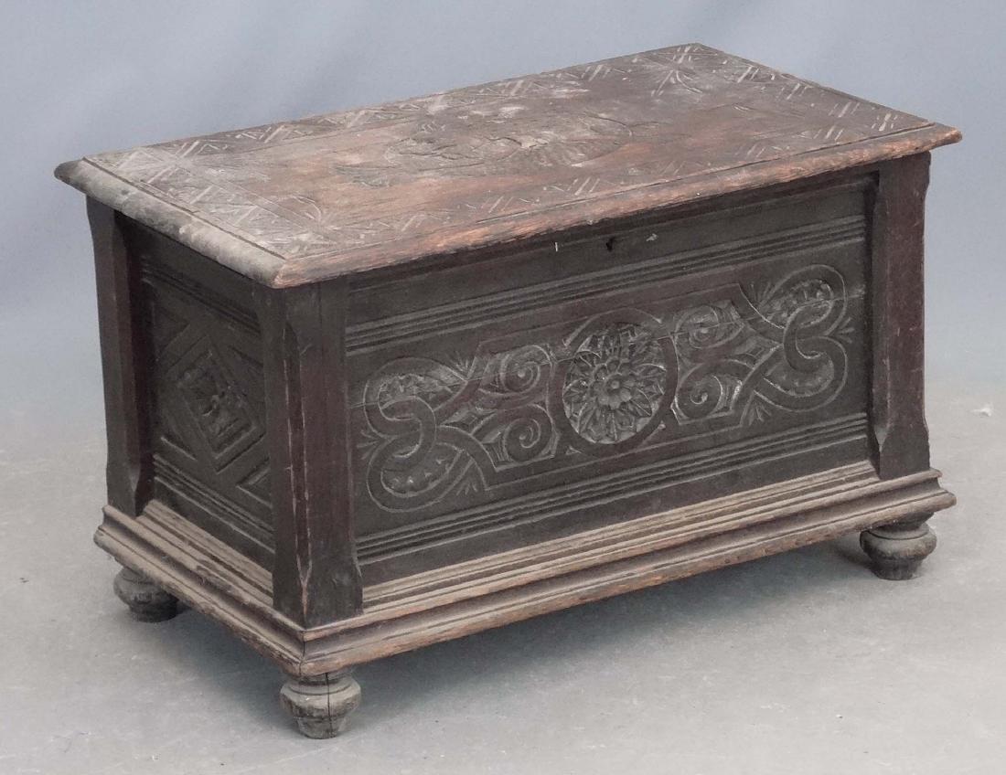 19th c. Oak Carved Trunk (1 of 6)