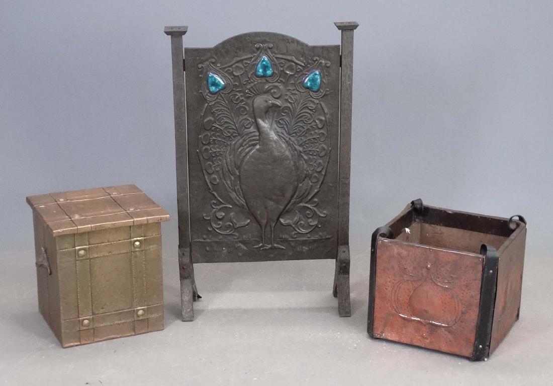 Art Nouveau Firescreen & (2) Coal Boxes (1 of 9)