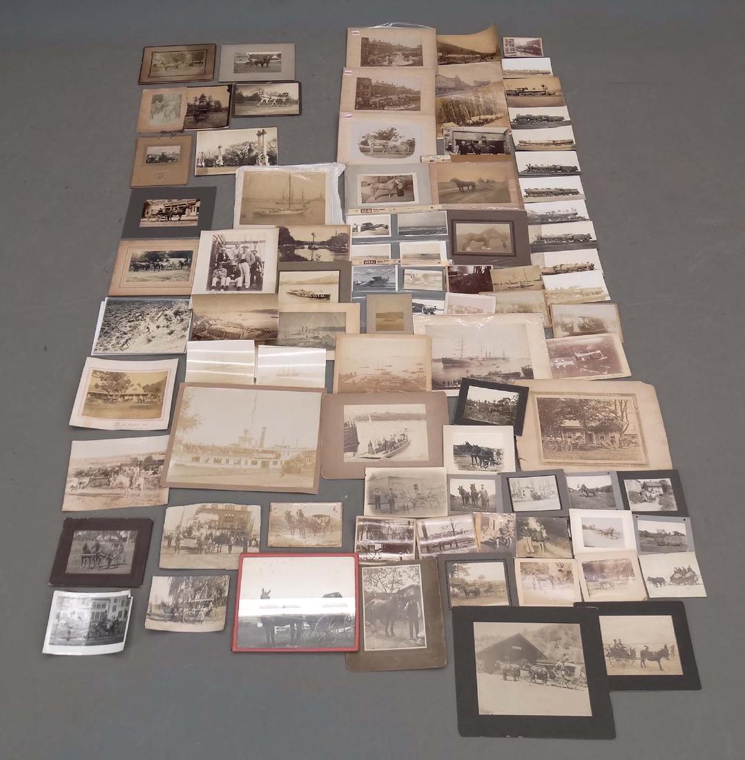 Photograph Lot: Collection of early transportation photographs including (45) horse and wagons, (13) trains, (20) boats, (12) airplanes.