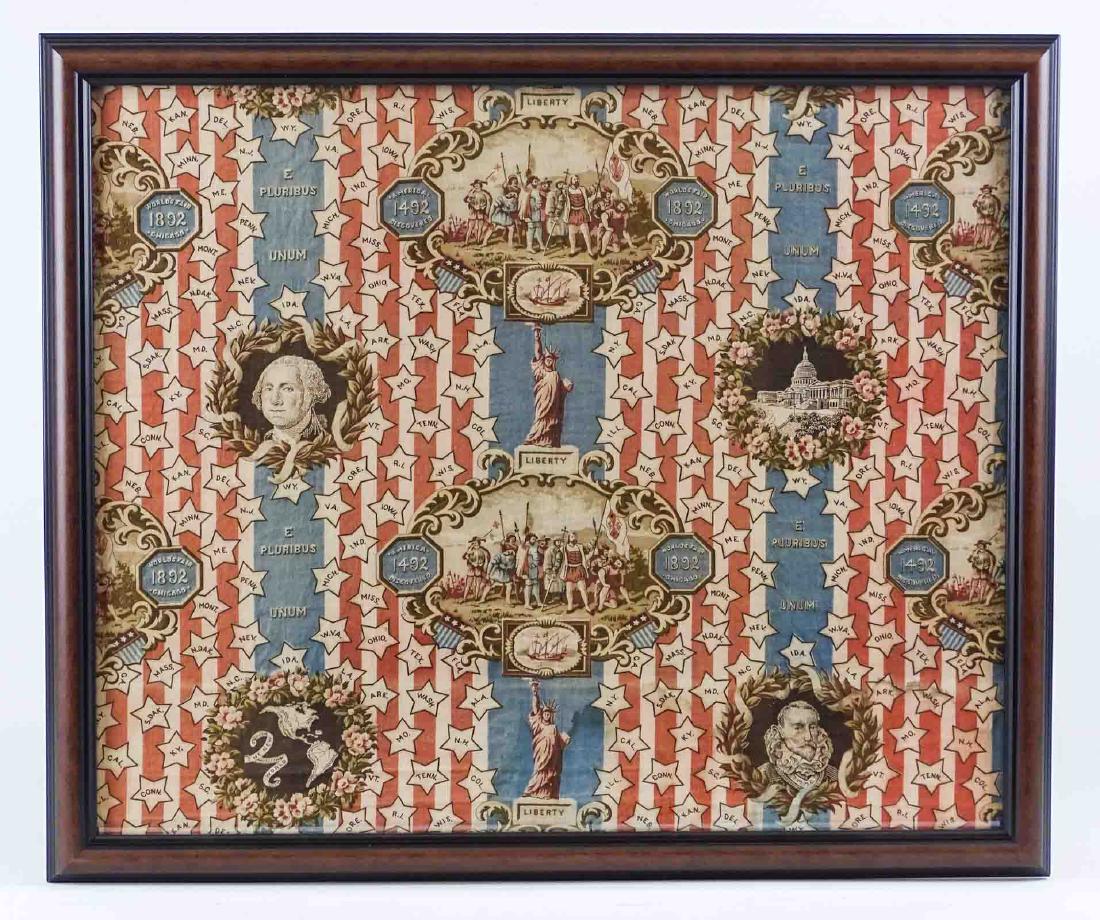 1892 Chicago Worlds Fair Textile: 1892 Chicago Worlds Fair framed textile. Sight 18" x 22".