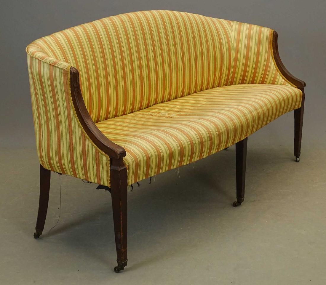 19th c. Hepplewhite Carved Mahogany Love Seat: 19th c. Hepplewhite carved mahogany love seat. 66" W..