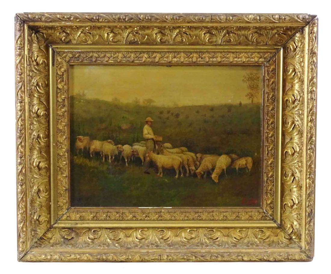 19th c. Painting Of Sheep Herder With Sheep (1 of 5)