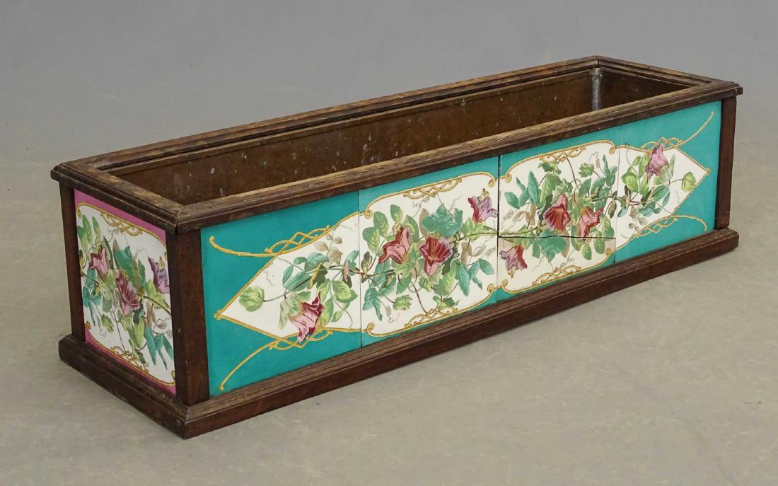 Tile Planter: Early tile planter. Some imperfections. 34" x 10" x 9".