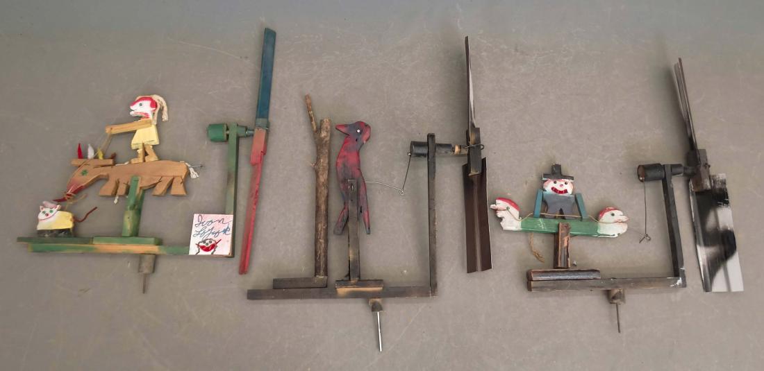 Ivan Laycock (20th Century): Ivan Laycock (20th Century), (3) whirligigs. Paint and wood. Approx. 26" x 31". From the collection of Janet Douglas (Jan Douglas Antiques), Sturgis, MI.