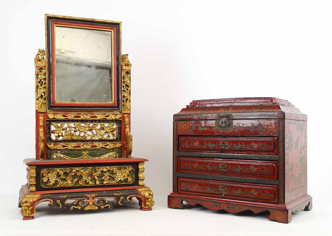 Asian Dresser Mirror & Box (1 of 9)