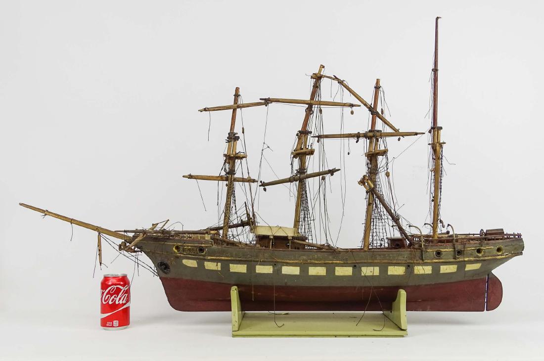 Boat Model: Early boat model in original paint surface. 45" W., 23" Ht..