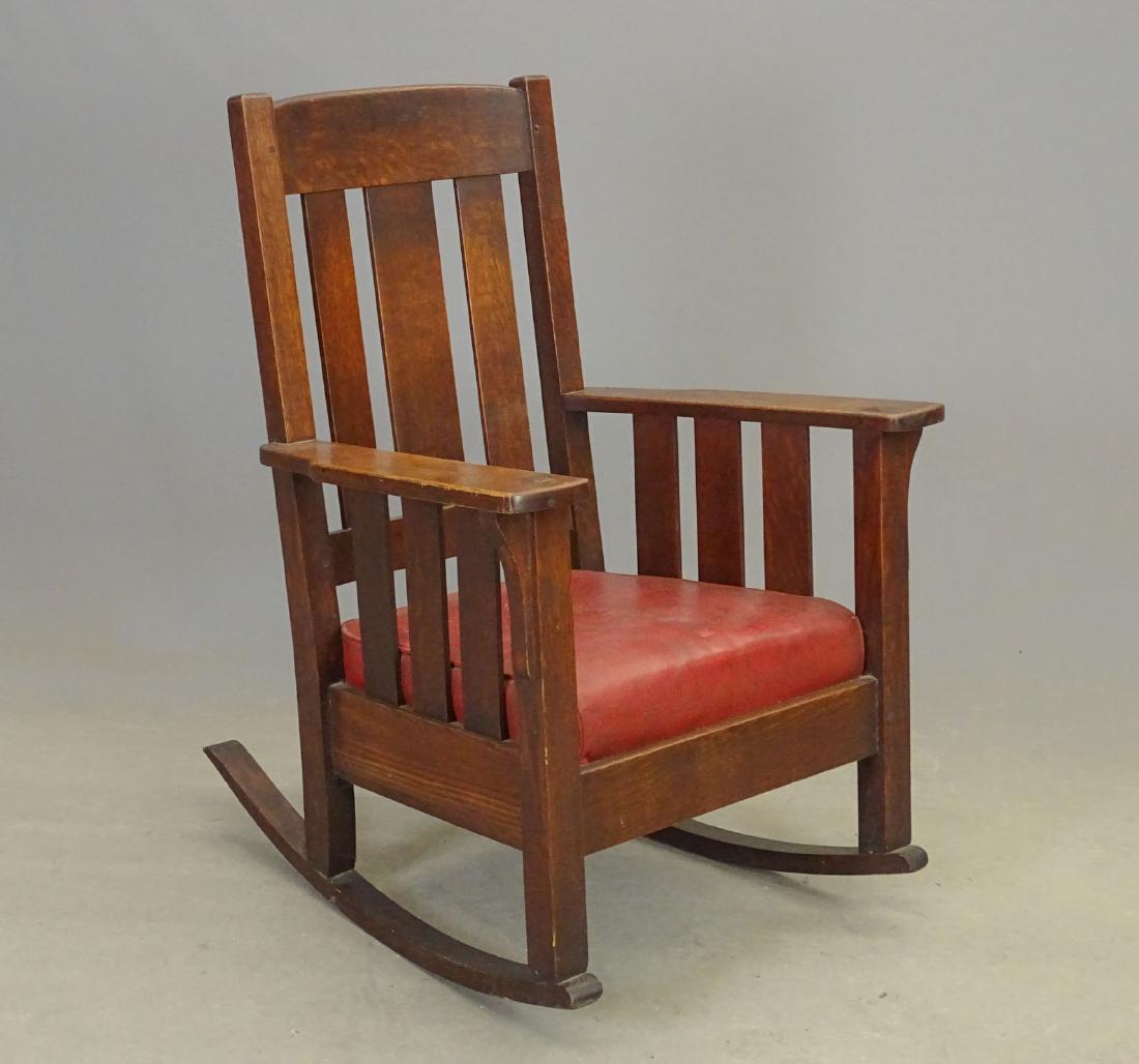 Arts & Crafts Rocking Chair: Arts and Crafts period oak rocking chair. 16" seat Ht., 39 1/2" overall Ht..