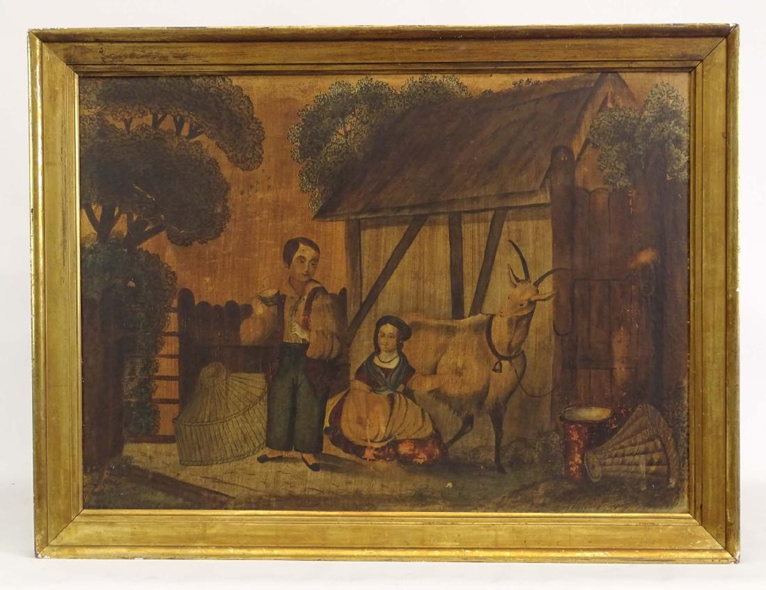 Painting, 19th c. Primitive Barnyard (1 of 5)