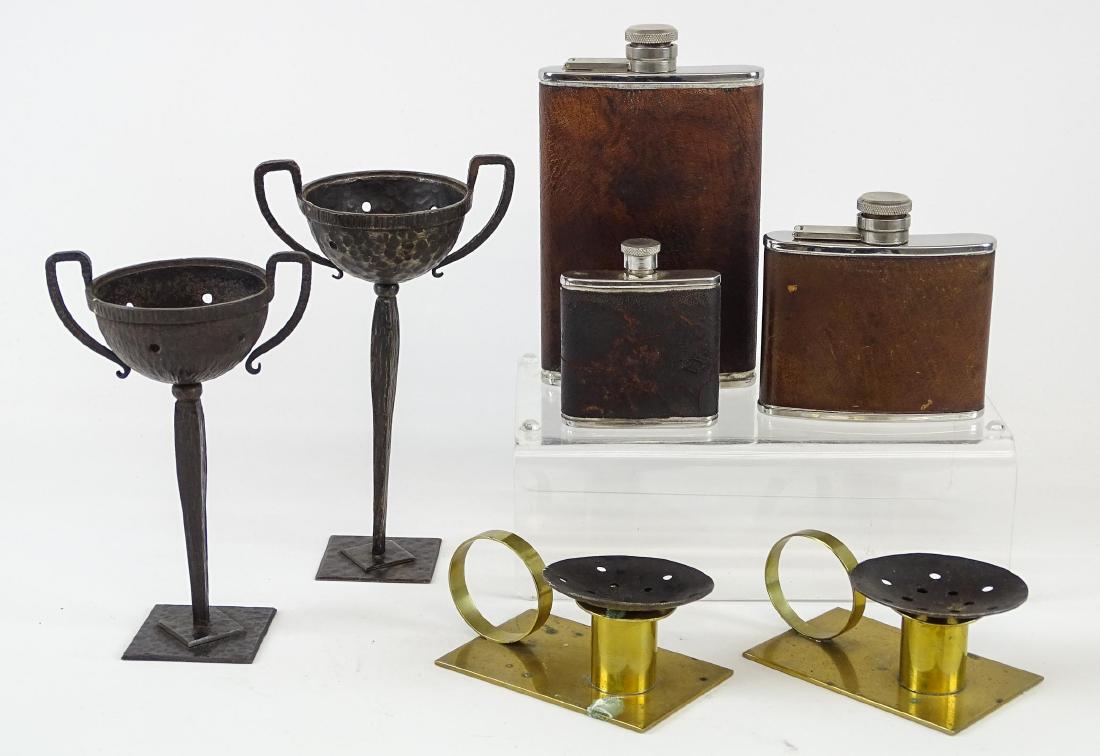 Misc. Lot: Misc. lot (7) pieces including flasks and candleholders.