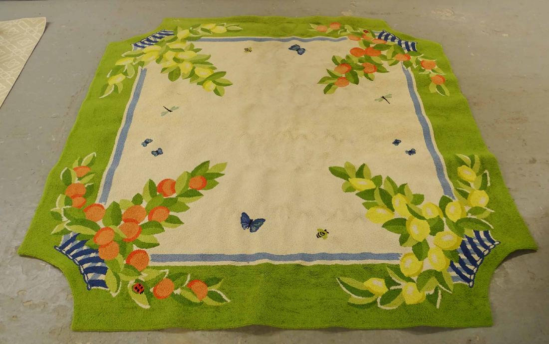 George Wells Roomsize Rug: George Wells signed rug. 8' 9" x 9'.