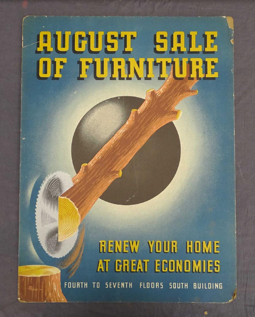 Furniture Store Illustration Art: Leo Rackow (1901-1988). Furniture sale illustration art painting. Mid 20th century. 26" x 19 1/2".