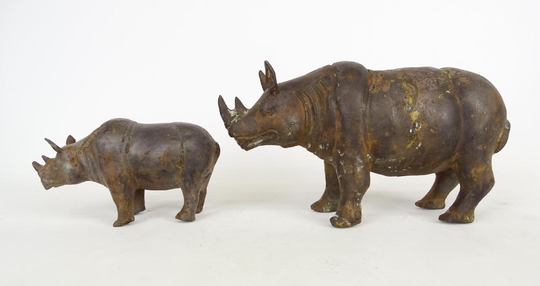 Pair Cast Metal Rhinoceros (1 of 7)