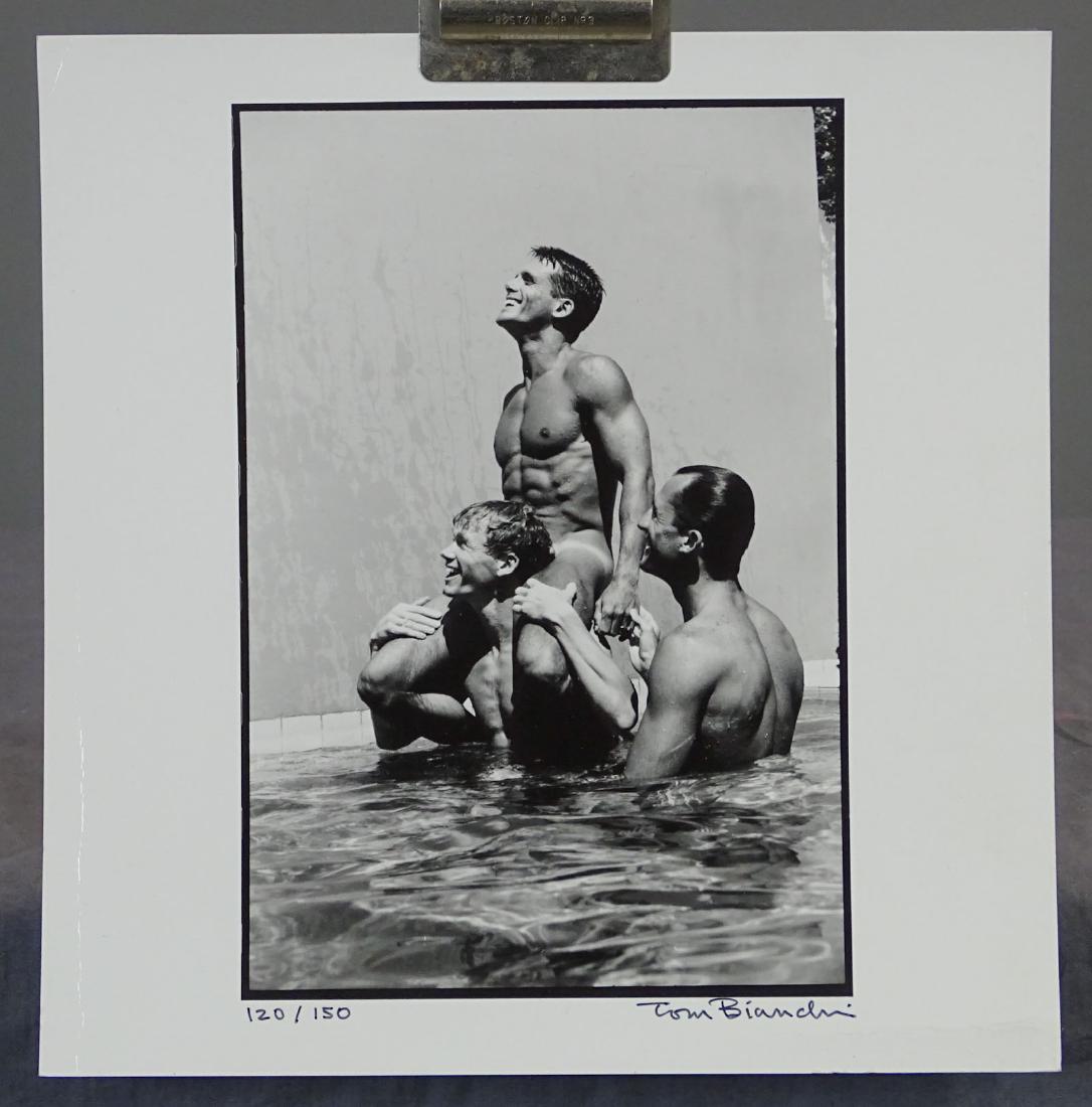 Tom Bianchi Photograph Men Swimming: Tom Bianchi (1945-). Cover photo for photo book Out of the Studio. No. 120/150. Signed LR. Nude male swimmers. 11" x 10 1/2".