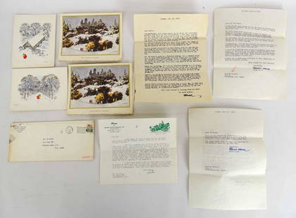 Peter Helck Christmas Card & Letter Lot: Lot including (4) Christmas cards from Peter Helck to Ed Berry, (5) Helck signed to letters to Berry referencing the plaque(s), letter from Austin Clark to Ed Berry referencing plaque(s). Good