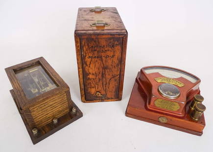Misc. Lot: Lot including 1890 Weston Instrument Company Ammeter in wooden case and cased automatic cutout.