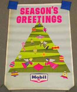 C. 1960's Mobil Poster: C. 1960's poster "Season's Greetings Mobil". 47" x 34". Imperfections. 47" x 34".