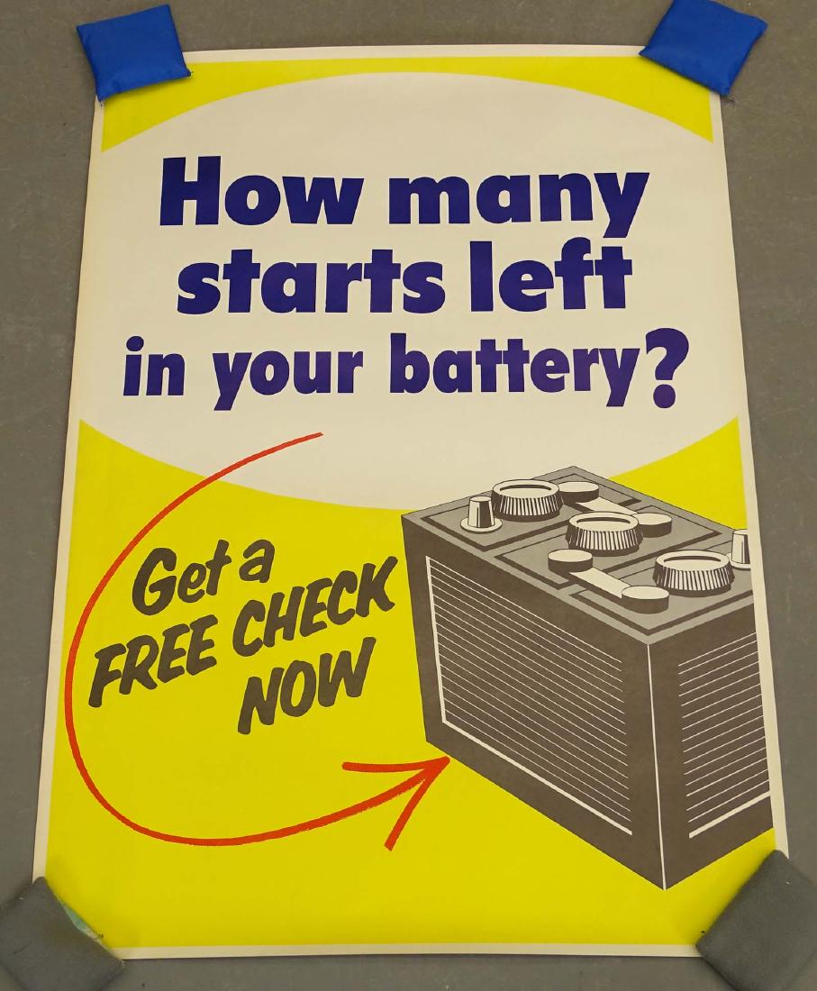 C. 1960's Mobil Poster: C. 1960's Mobil poster "Free Battery Check Now". 47" x 34". Imperfections.