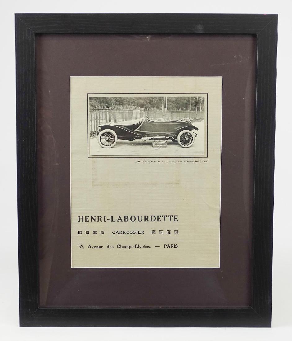 Henri Labourdette Coach Builder Poster: 1912 Henri Labourdette Coach Builder window poster. Sight 13 1/2" x 10 1/2". Good condition.