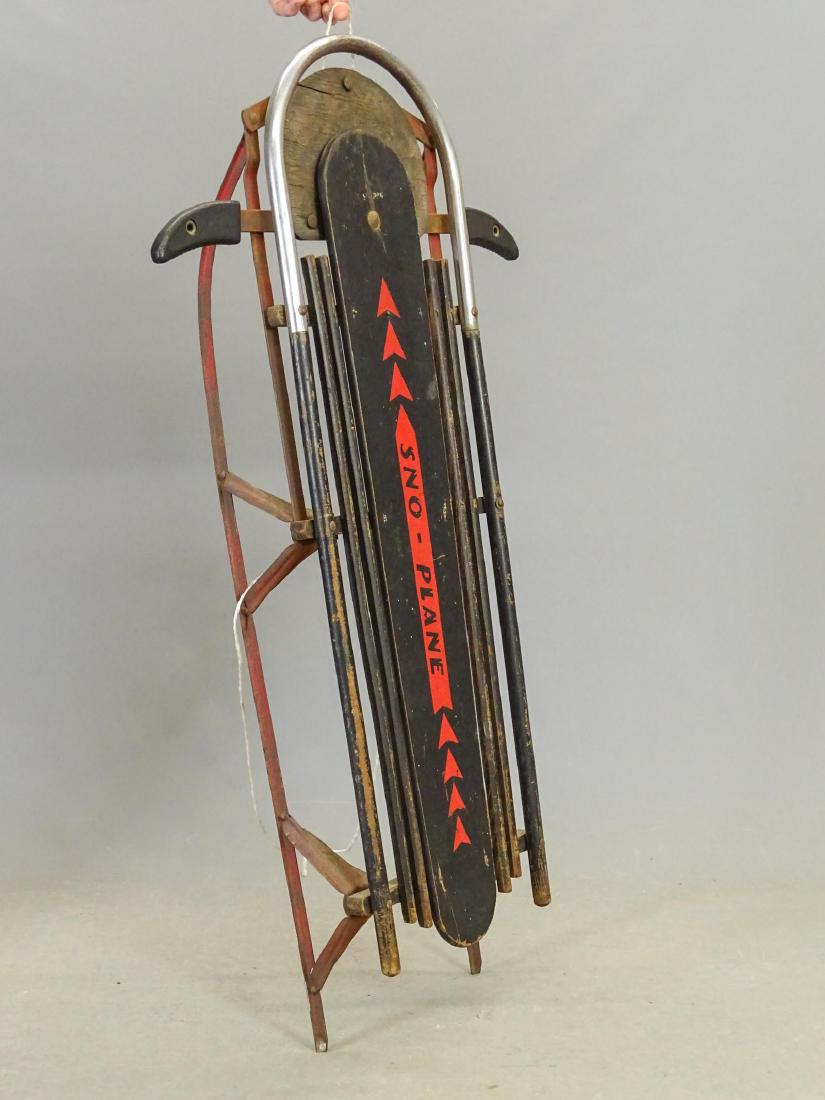 1930-40's Skippy Sno-Plane Runner Sled: 1930-40's Skippy Sno-Plane runner sled. 48 1/2" L.. Fair condition.