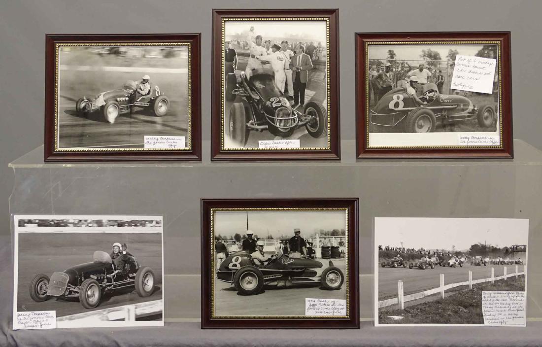 Sprint Race Car Photographs: Lot (6) Sprint race car photographs. Includes famous cars and drivers. (2) facsimiles. Frames 9 1/2" x 11 1/2". Good condition.