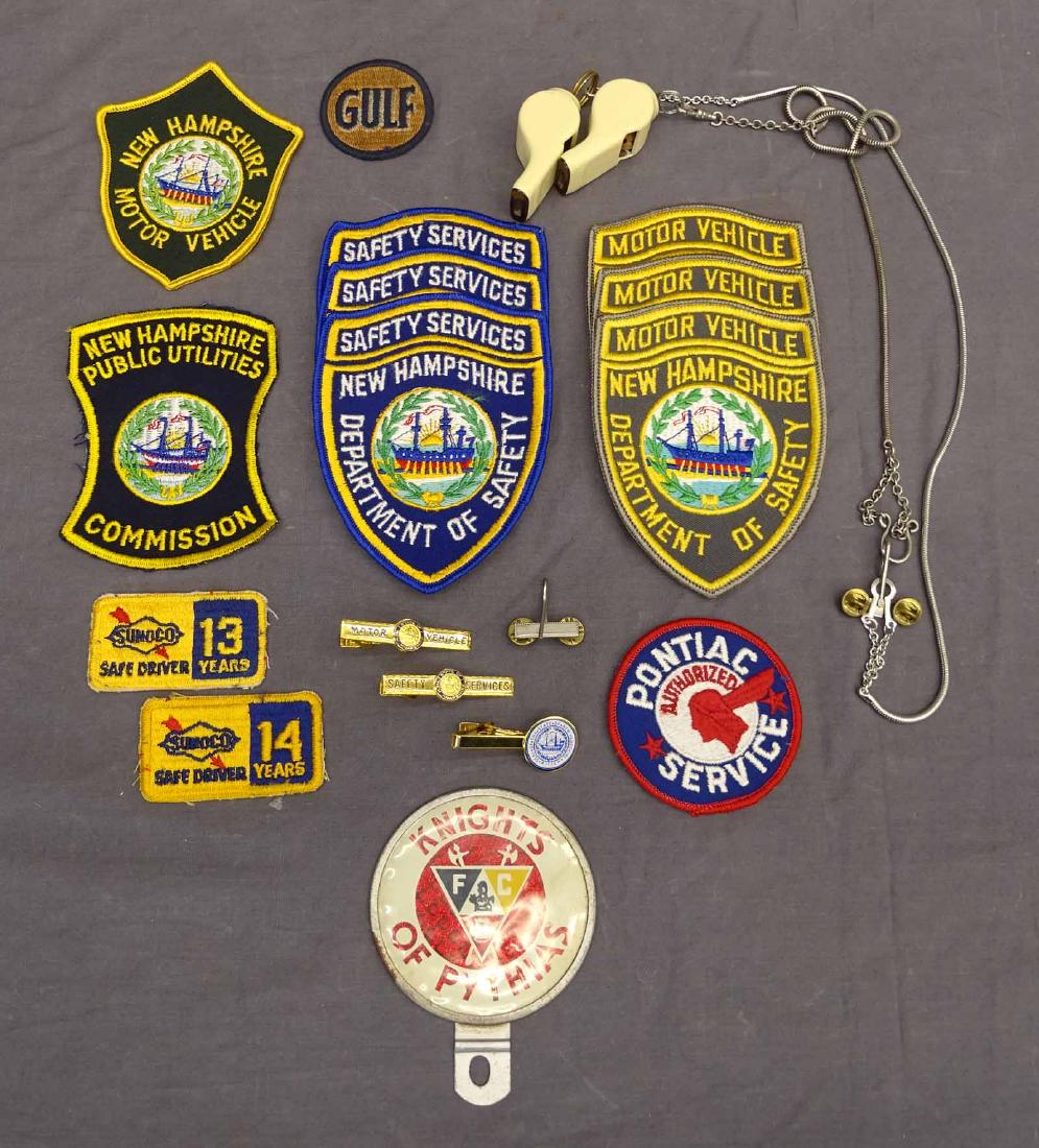 Misc. Lot: Misc. lot including Police whistle with chain, Knights Of Pythias topper, various patches. Good condition.