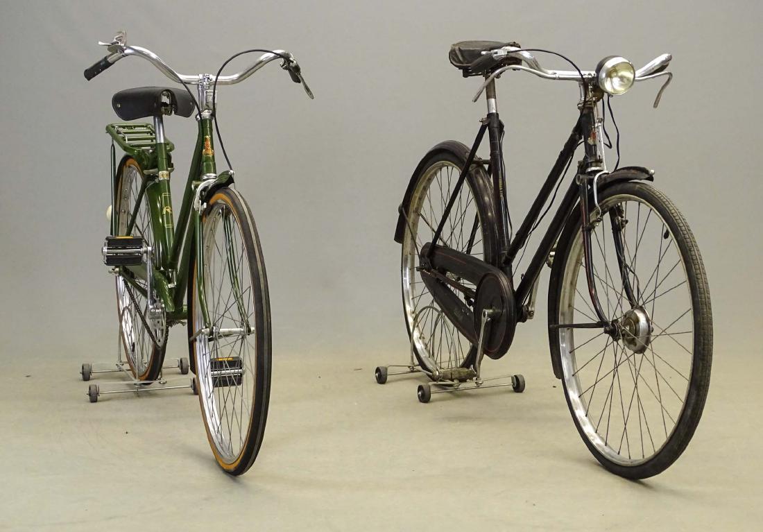 Bicycle Lot: Lot (2) bicycles including Raleigh 3 speed, Dyno front hub with front and rear lights, fully enclosed chain guard (21 1/2" frame, good condition, split on seat), and 1972 Raleigh Sports, Sturmey Arche