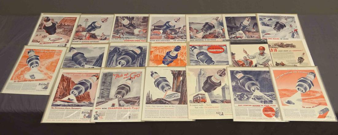 Peter Helck Champion Spark Plug Ads: Lot Peter Helck Champion Spark plug ads. Good condition.