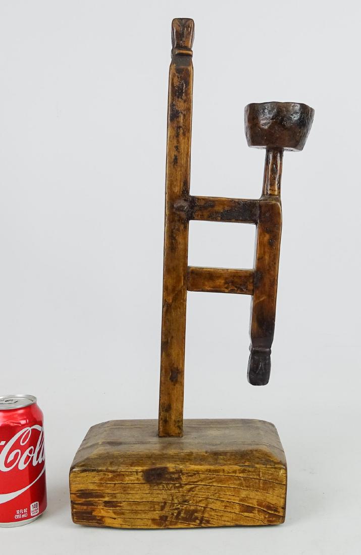 Early Primitive Wooden Betty Lamp Stand (1 of 8)