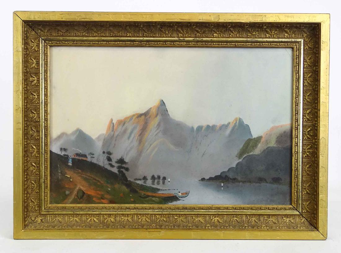 19th c. Hudson River School, Landscape: 19th c. Hudson River School landscape. Pastel on sandpaper. Sight 11 1/4" x 17".