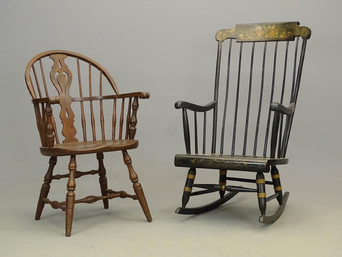 Chair Lot: Lot including Boston style rocking chair and Windsor armchair.