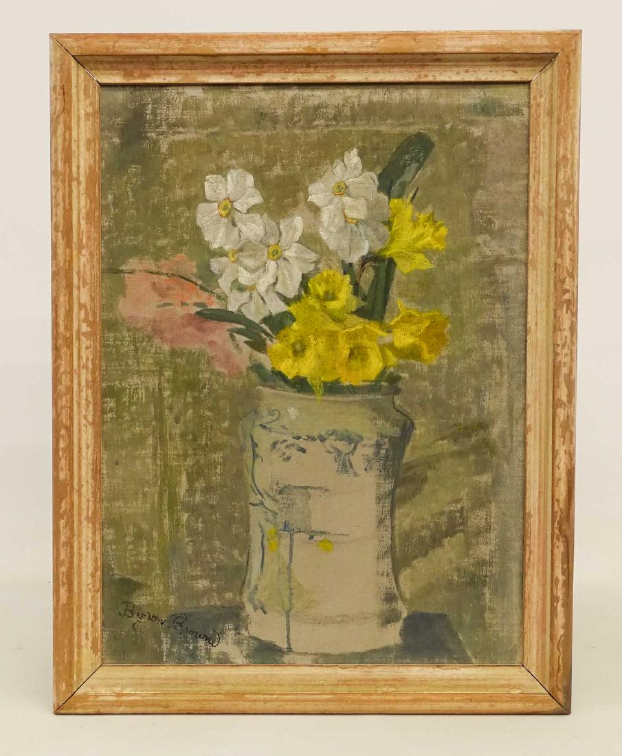 Byron (George Byron) Browne (1907-1961): Byron (George Byron) Browne (1907-1961), vase with flowers, oil on board. Original frame. 18" x 13".