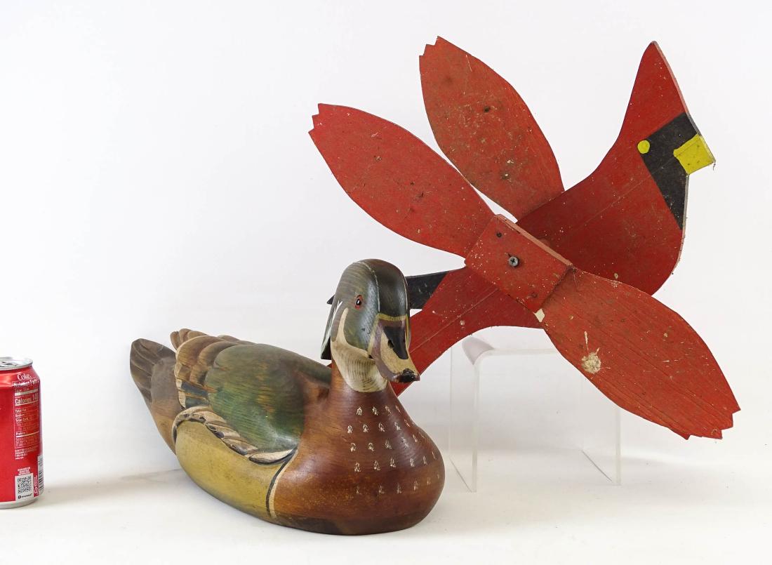 Tom Taber Decoy Lot: Lot including Tom Taber Ducks Unlimited decoy (19" L.), and whirligig.