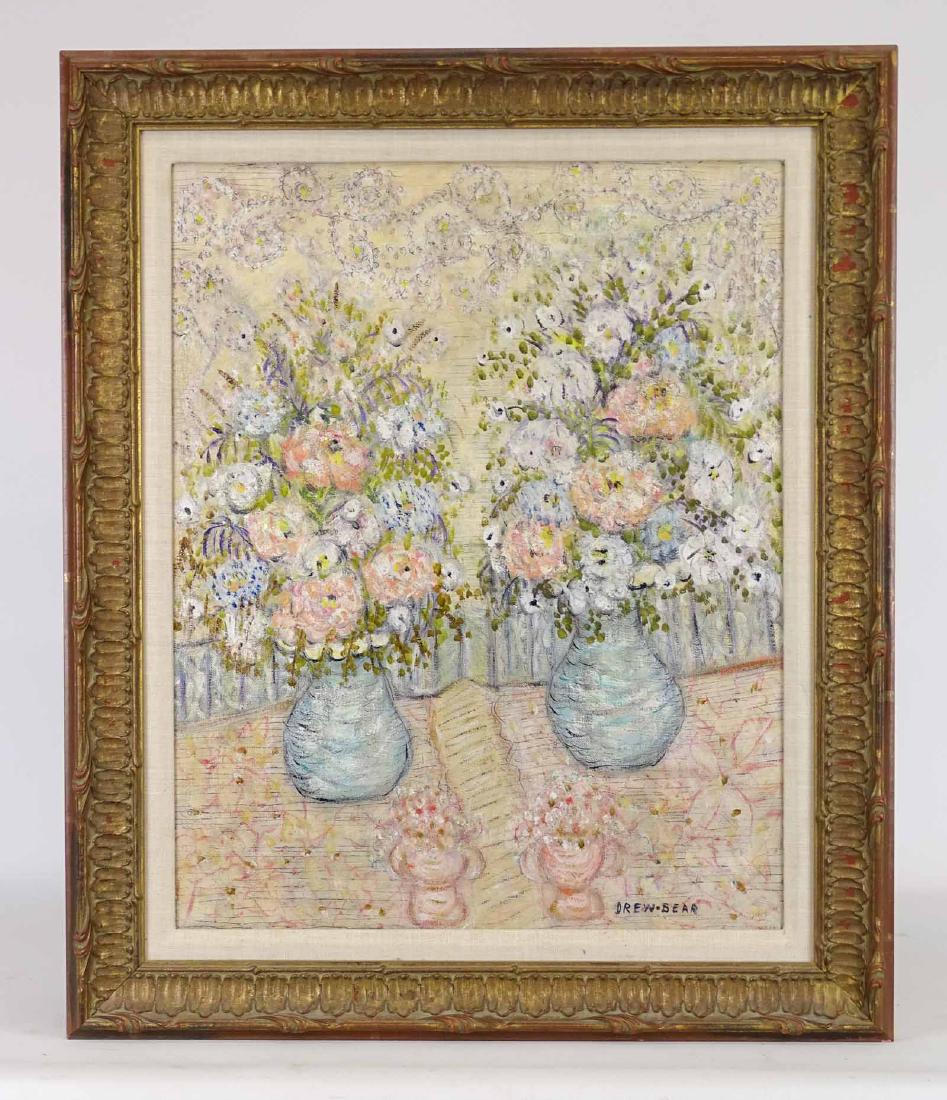 Jesse Henderson Drew-Bear (1877-1962): Jesse Henderson Drew-Bear (1877-1962), floral subject, oil on canvas. 20 1/2" x 16 1/2". Signed front and verso on stretcher.