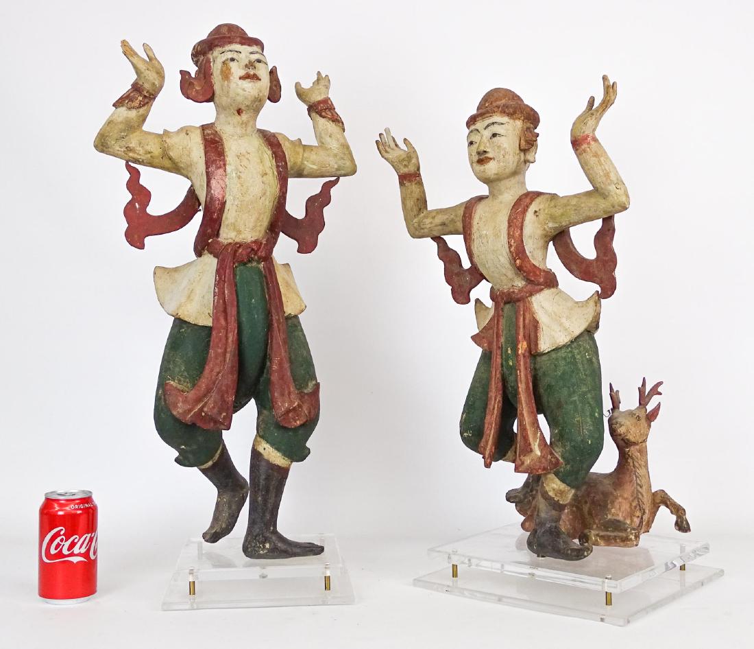 Pair Carved Wooden Tibetan Figures (1 of 12)