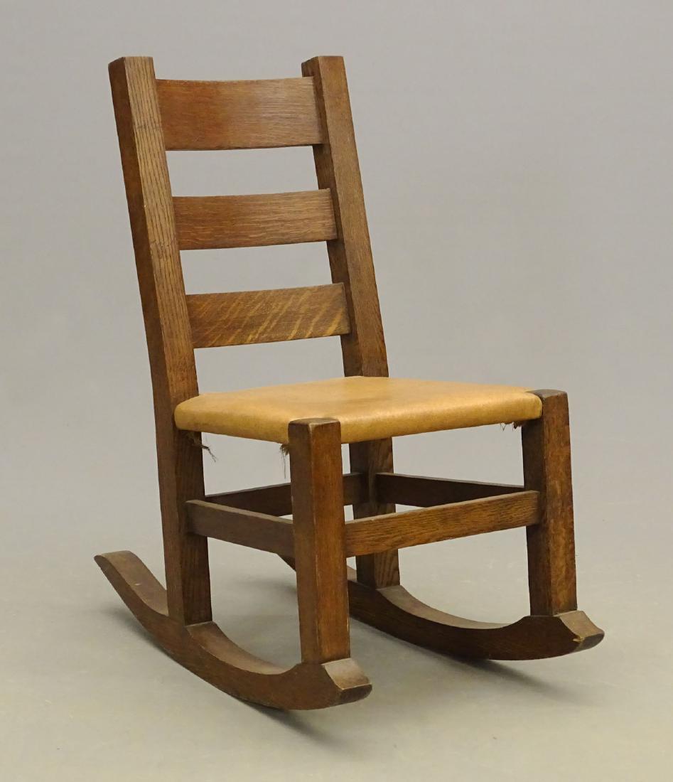 Mission Oak Rocking Chair: C. 1900 Mission Oak rocking chair., 16" seat Ht., 32 1/2" overall Ht..