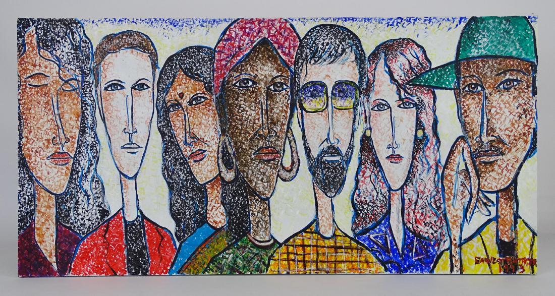 Ernest Butts Junior (20th Century): Ernest Butts Junior (20th Century), multiple figures, oil on canvas. 18 1/4" x 36".