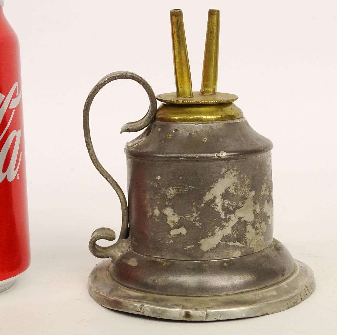 Pewter Oil Lamp With Brass Burners VICTORIAN PEWTER AND COPPER OIL LAMP